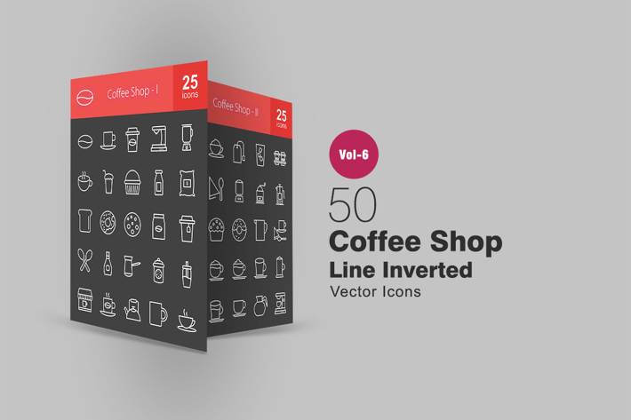 50 Coffee Shop Line Inverted Icons