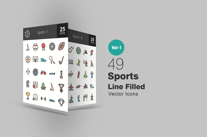 49 Sports Line Filled Icons