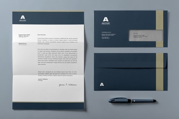 A4 Letterhead and DL Envelope with Pen PSD Mockup