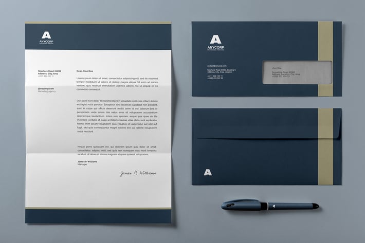 A4 Letterhead and DL Envelope with Pen PSD Mockup