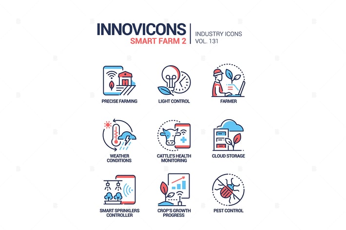 Smart farm - colorful line design style icons