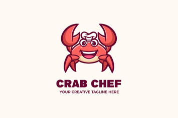 Cute Crab Chef Seafood Mascot Character Logo