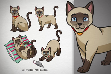Set of Cartoon Siamese Cat vector
