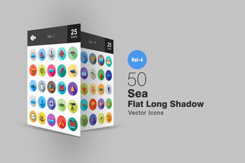 50 Sea Flat Shadowed Icons