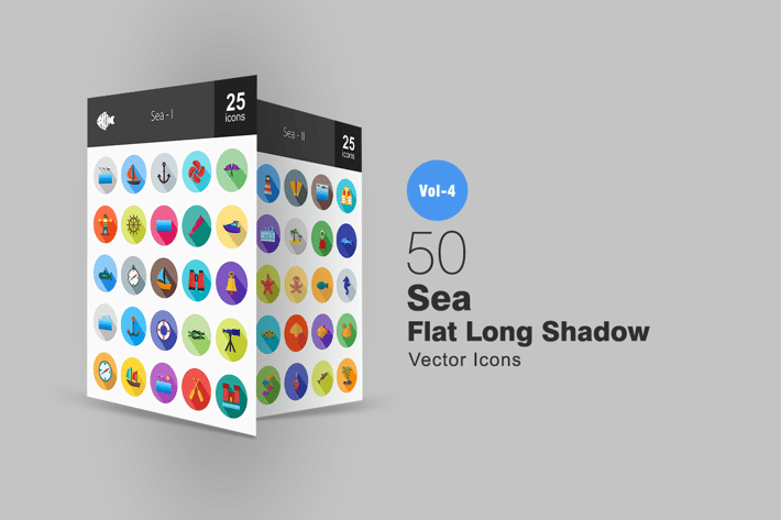 50 Sea Flat Shadowed Icons