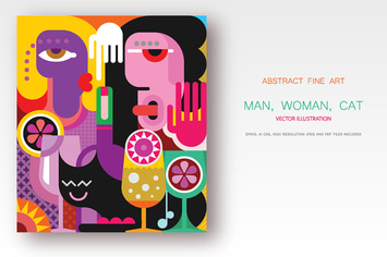 Man, Woman, Cat - fine art vector illustration