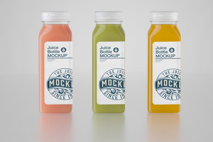 Set of 3 Juice Plastic Bottle Mockup