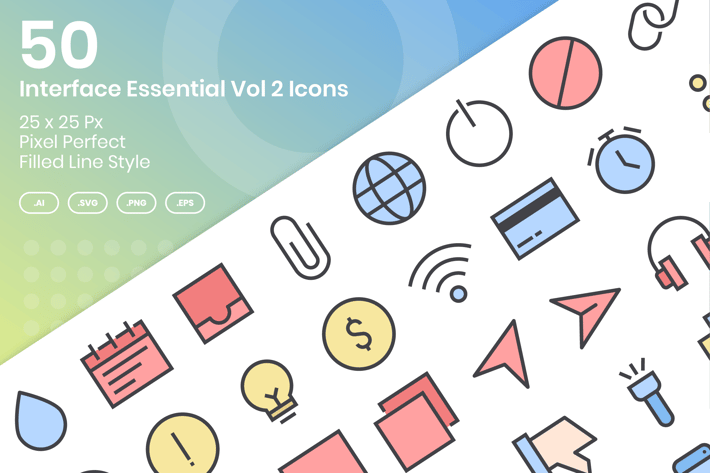 50 Interface Essential Icons Vol 2 - Filled Line