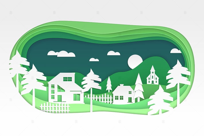 Village - modern vector paper cut illustration