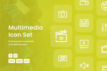 Multimedia Dashed Line Icon Set