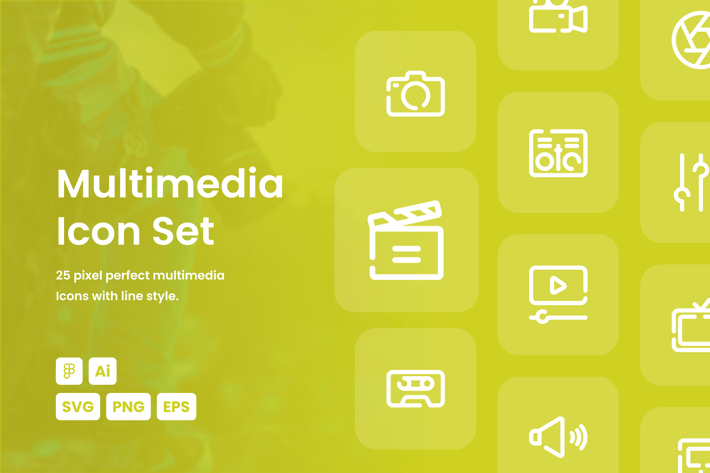 Multimedia Dashed Line Icon Set