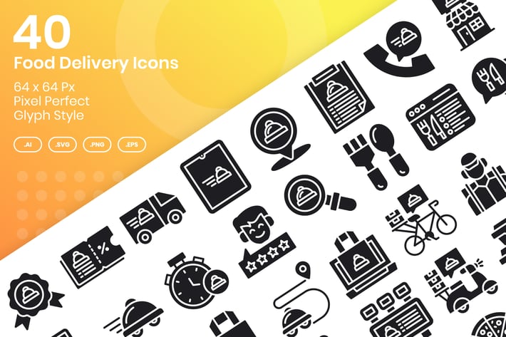 40 Food Delivery Icons Set - Glyph