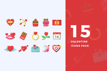 15 Flat Valentine Icons Pack