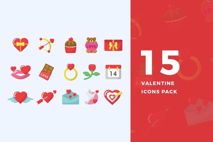 15 Flat Valentine Icons Pack