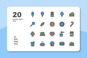 20 Sugary Food Icons (Lineal Color)