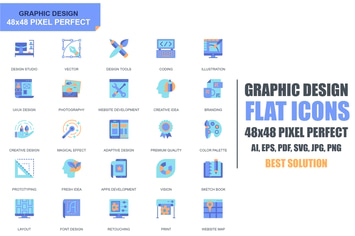 Simple Set Web and Graphic Design Flat Icons