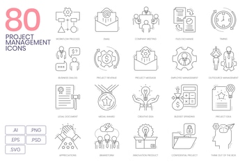 80 Project Management Line Icons