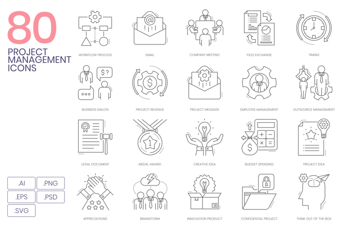 80 Project Management Line Icons