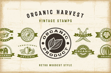 Vintage Organic Harvest Stamps Set