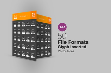 50 File Formats Glyph Inverted Icons