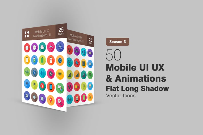 50 Mobile UI UX & Animations Long Shadow Icons 
