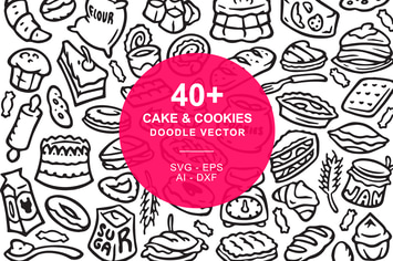 Cake and Cookies Doodle Art Illustration