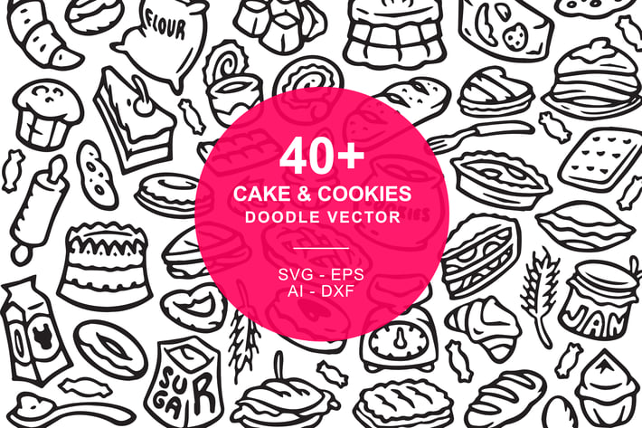 Cake and Cookies Doodle Art Illustration