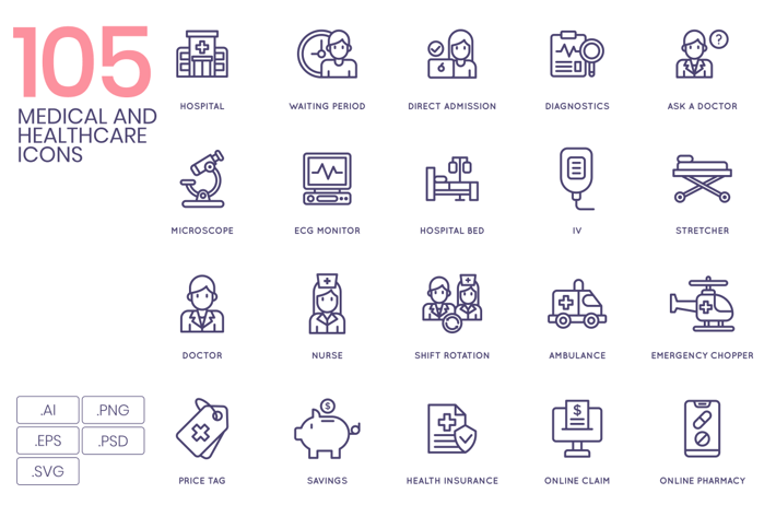105 Medical and Healthcare Line Icons