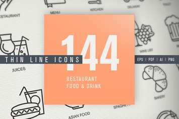 Set of Thin Line Icons for Restaurant, Food, Drink