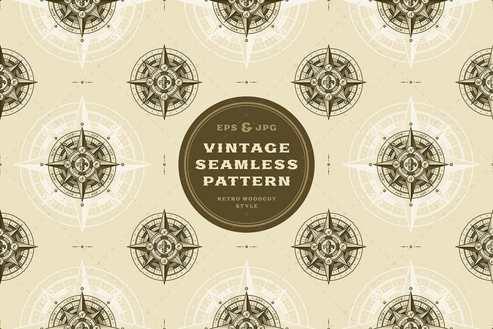 Seamless Vintage Nautical Wind Rose Pattern