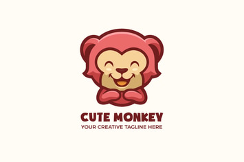 Cute Monkey Cartoon Mascot Character Logo Template