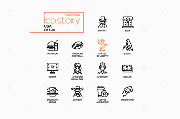 The USA - Modern Line Design Style Icons Set