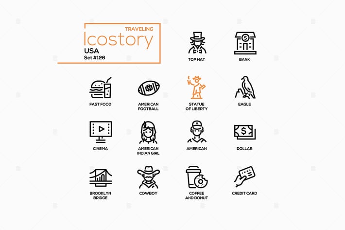 The USA - Modern Line Design Style Icons Set