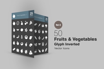50 Fruits & Vegetables Glyph Inverted Icons
