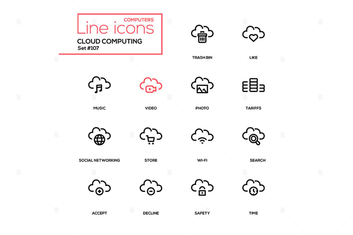 Cloud computing - modern line design icons set