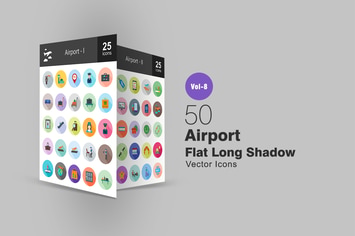 50 Airport Flat Shadowed Icons