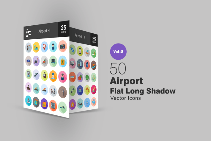 50 Airport Flat Shadowed Icons