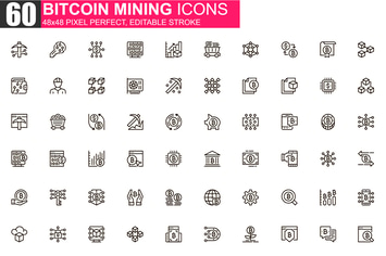 Bitcoin Mining Thin Line Icons Pack