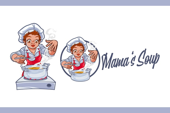 Cartoon Female Chef Cooking Soup Mascot Logo