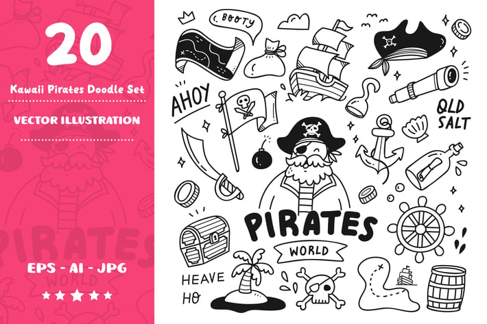 Kawaii Pirates Doodle Set