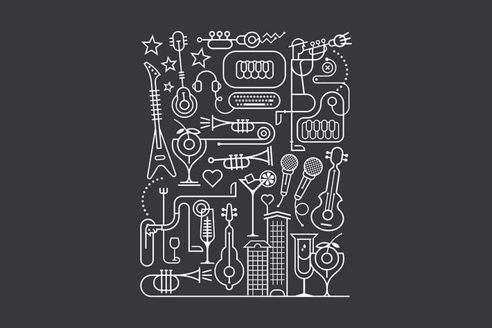 Karaoke Party Line Art Vector Illustration