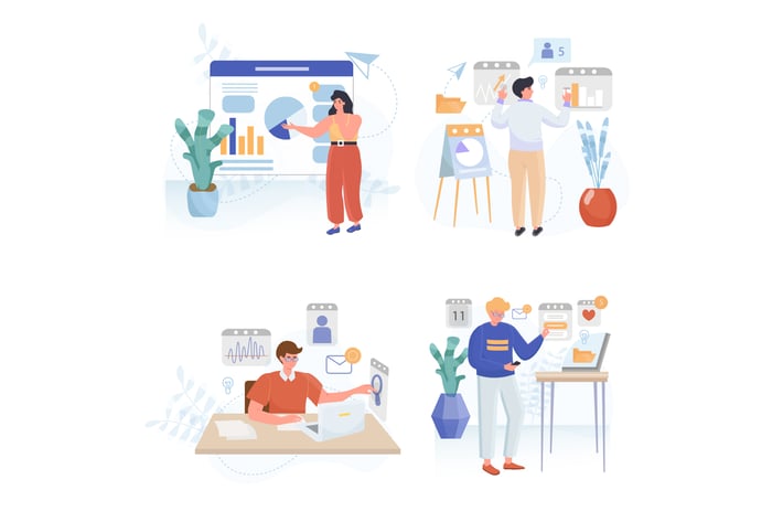 Business Process Concept Scenes Set