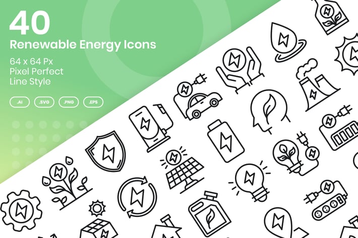40 Renewable Enegy Icons Set - Line
