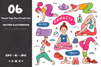 Kawaii Yoga Pose Doodle Set