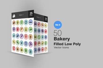 50 Bakery Filled Low Poly Icons