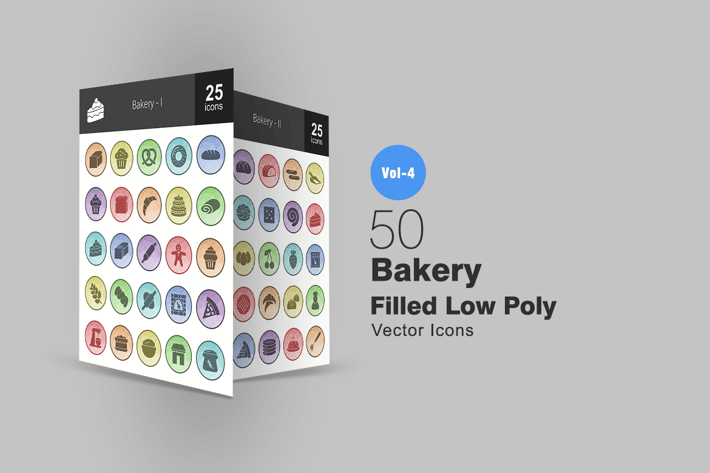 50 Bakery Filled Low Poly Icons