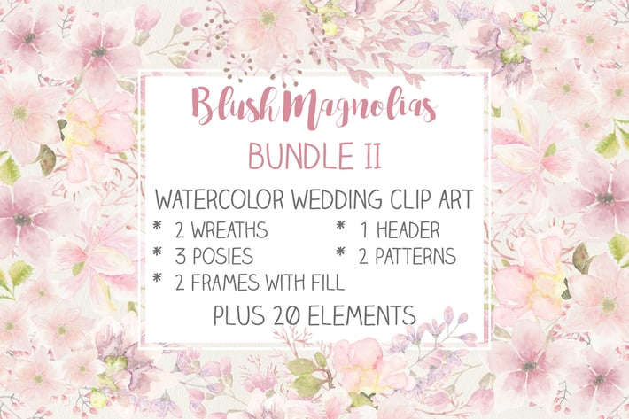 Blush Magnolias: Wedding Clip Art Set II