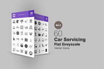 60 Car Servicing Greyscale Icons