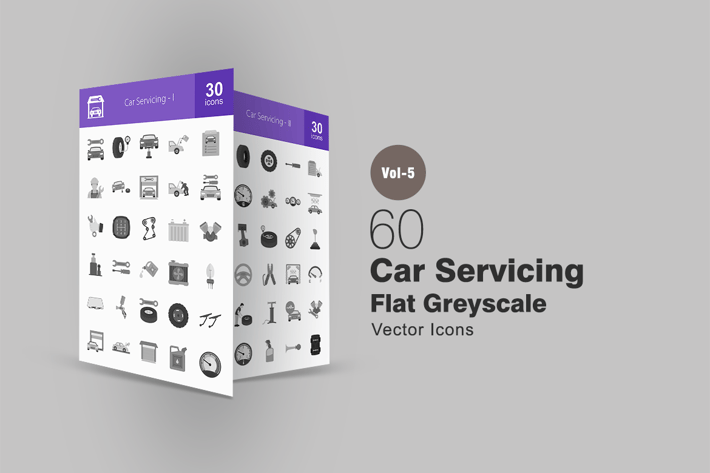60 Car Servicing Greyscale Icons