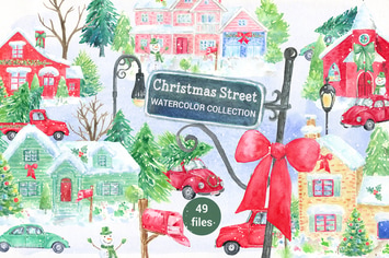 Watercolor Christmas Street